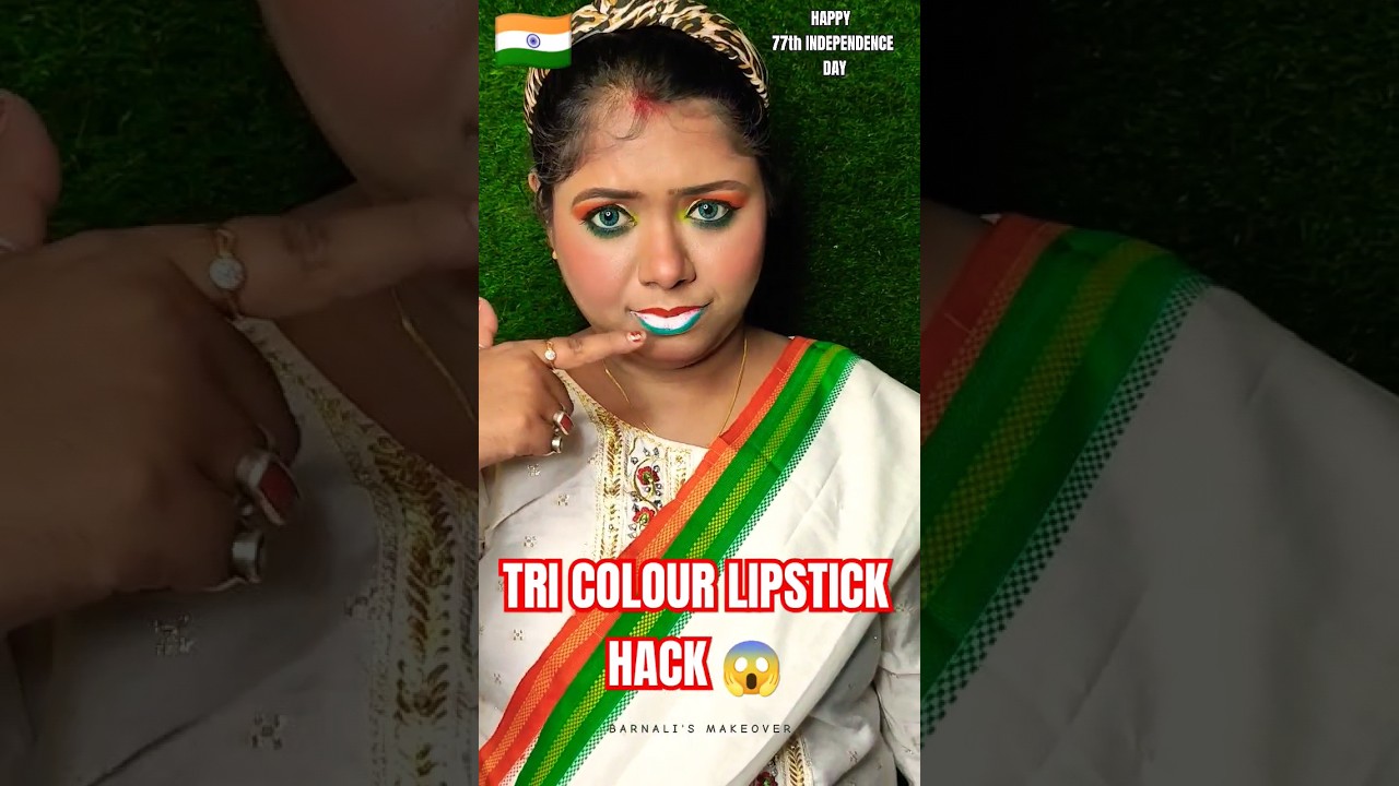 TRI COLOUR LIPSTICK HACK😱 🧡🤍💚=? 