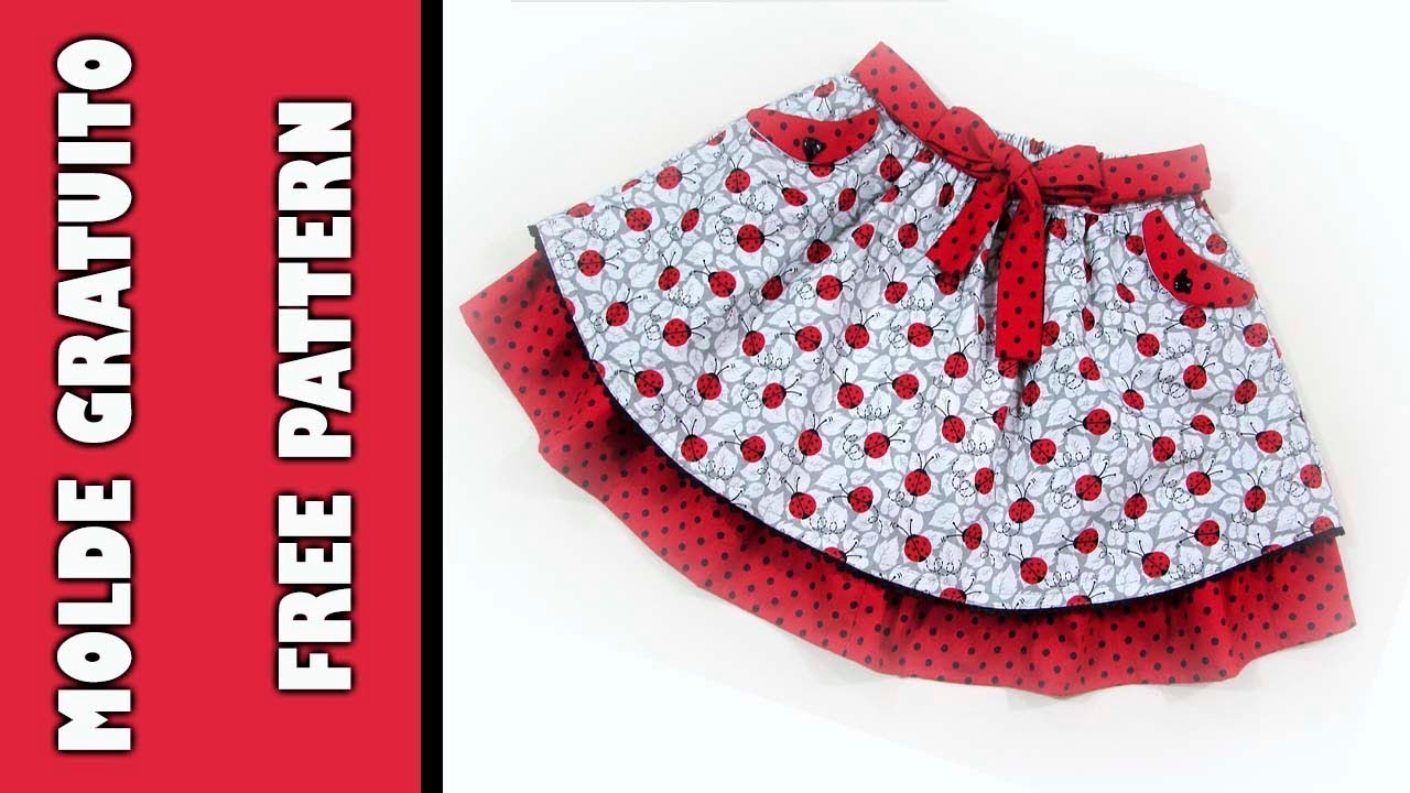 Saia com bolsos embutidos - 3 a 7 anos - Molde Gratuito