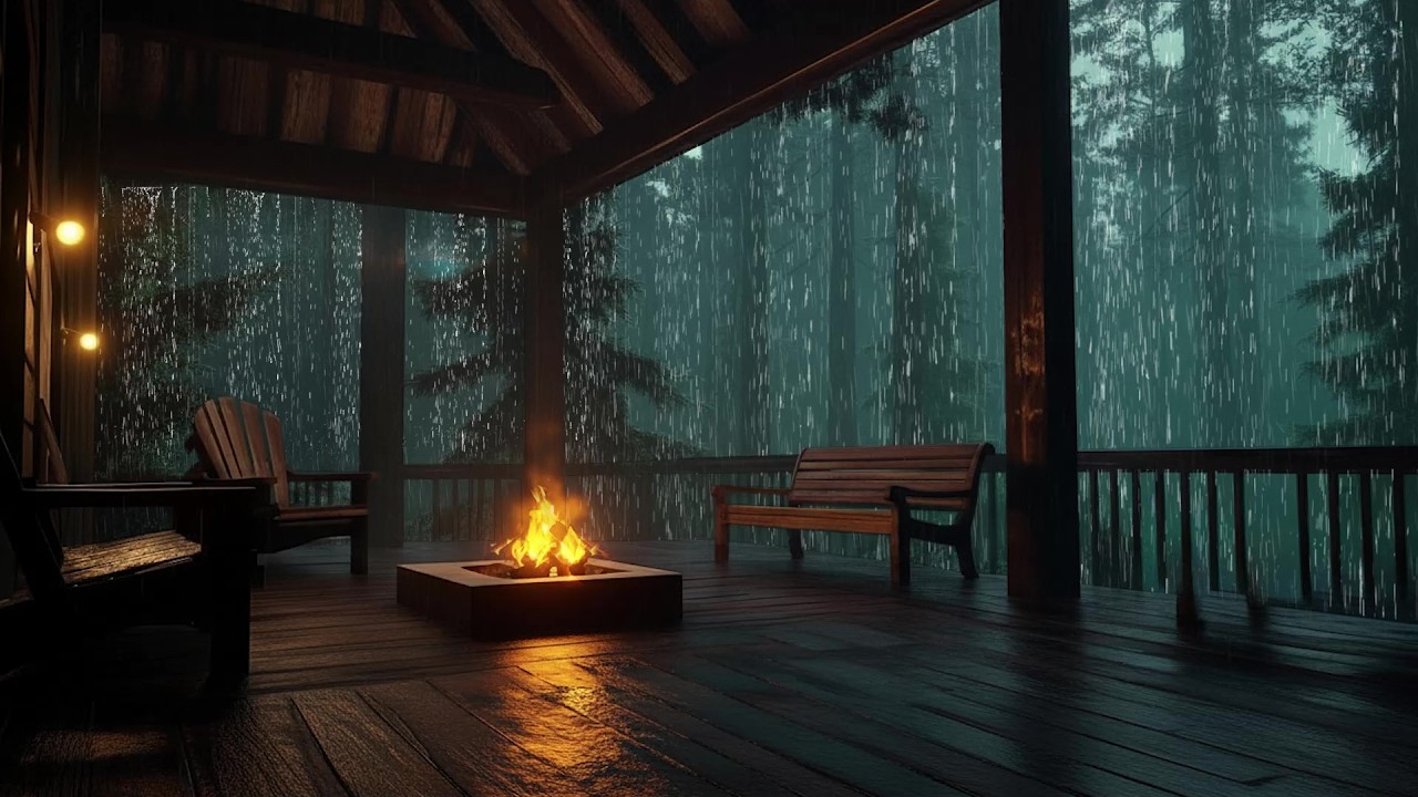 Rain on Wooden Porch at Night 🌧️ | Stress Relief & Deep Sleep 😴 | Cozy Rain Atmosphere