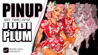 Vintage Style Pinup Judi Plum - Timelapse Art Process Demo Using Procreate App