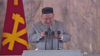 Kim Jong-un appears to cry in emotional military parade speech