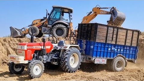 Jcb 3dx Backhoe Loader Machine Loading Red Soil In Swaraj and Johndeer Tractor | Jcb and Tractor 