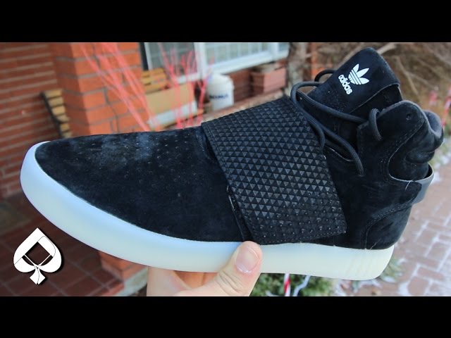 adidas tubular invader strap black on feet