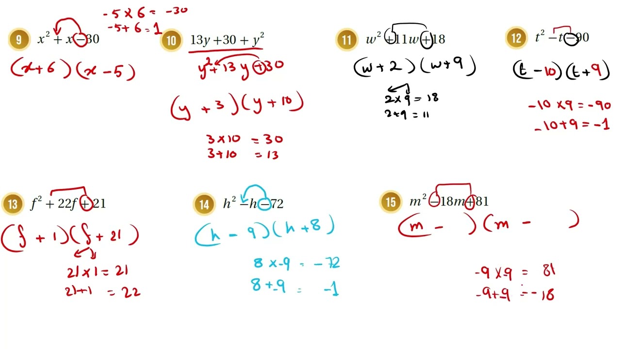 تحليل ثلاثيات الحدود (أتدرب وأحل المسائل ) 