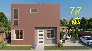 Plano de casa de 7x7 metros con 3 dormitorios | Planos de casas pequeñas