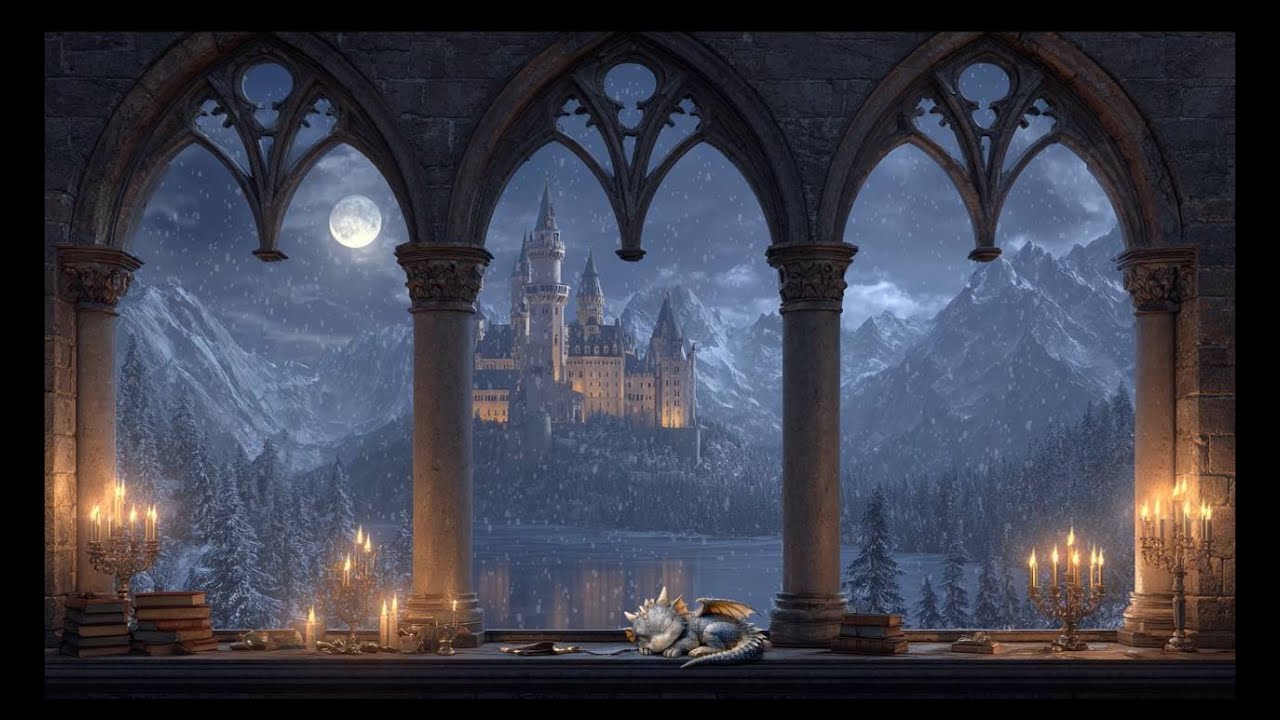 Medieval Castle Window View – Calming Snow & Medieval Fantasy Ambience for Study and Relaxation