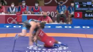 Great head outside single leg attack by Frank Chamizo vs.Kadzimahamedau - 2020 Olympics