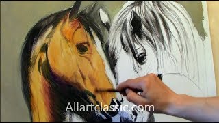 https://www.allartclassic.com - In this video you can follow almost the entire process of painting a double horse portrait in oil, a brown 