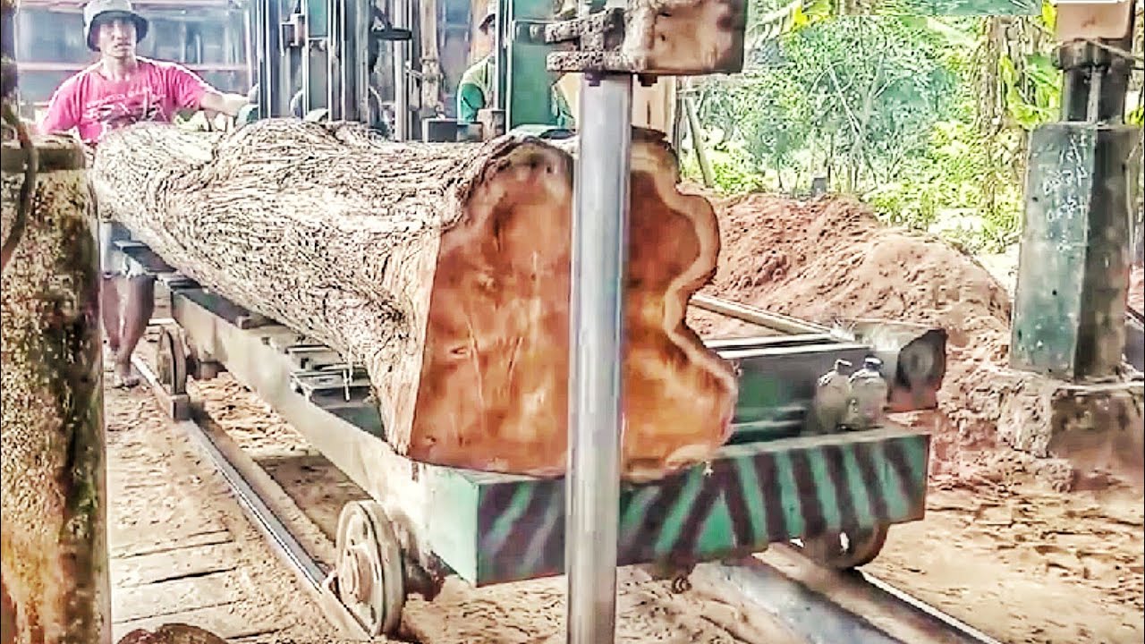 Turning Teak Logs into Precise 25×25 mm Roof Beams at the Sawmill - YouTube