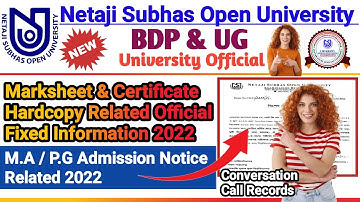 NSOU BDP & UG Final Exam Marksheet & Certificate Hardcopy Related Official Fixed Information 2022
