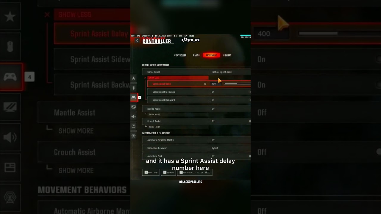 how to turn on automatic tactical sprint and remove any delay involved with it in 