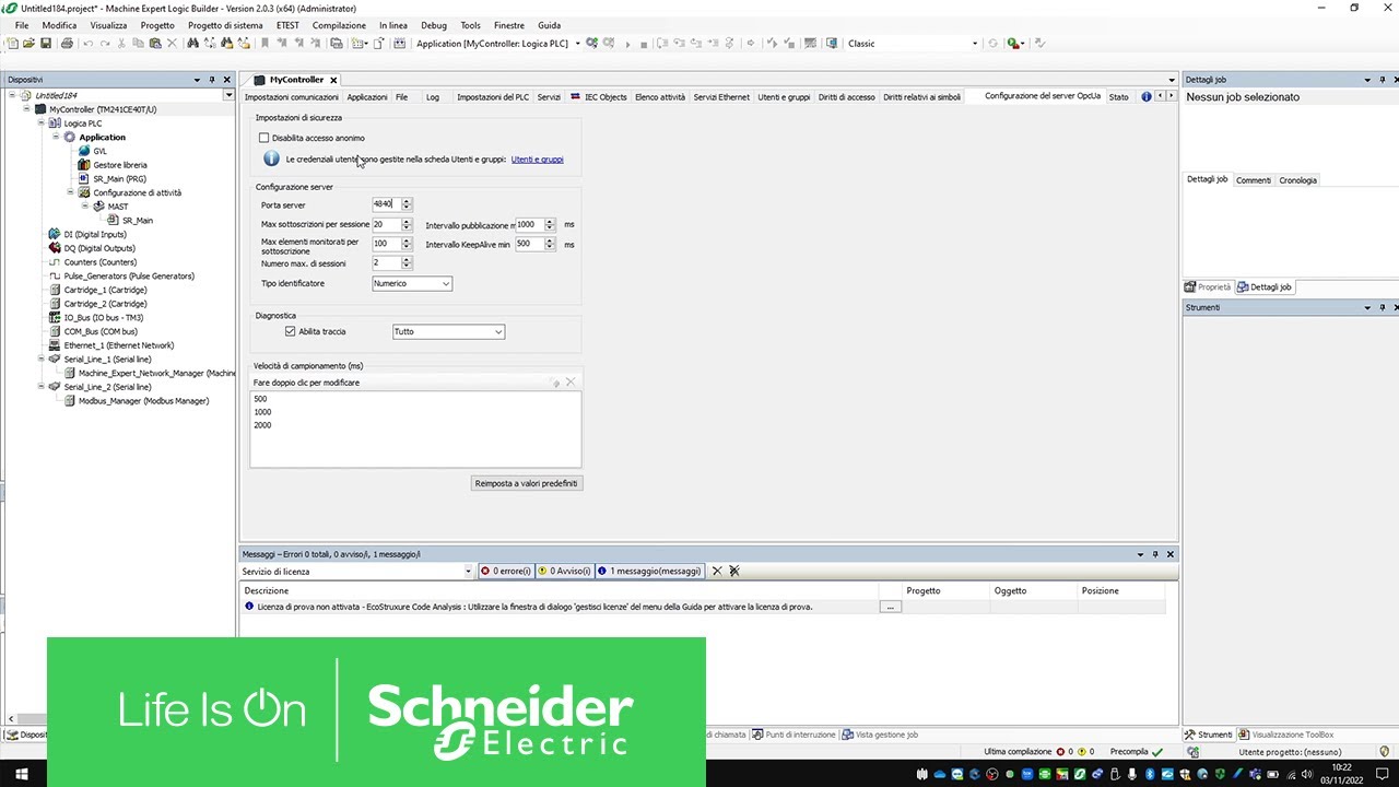 Configurazione del server OPC UA in un PLC M241 | Schneider Electric ...