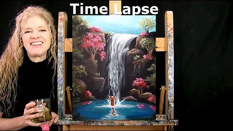 TIME LAPSE - Learn How to Paint "WATERFALL OASIS" with Acrylic - Fun Landscape Step by Step Tutorial