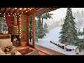 Winter Cozy Cabin in Snowfall with Crackling Fireplace Sound, Relaxing Wind &amp; Snow Falling Ambience