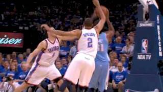 Nene dunks on Nick Collison 4-17-11
