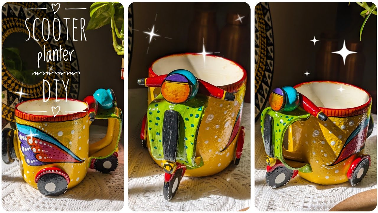 Turn an old cup/mug into a scooter planter/pen stand/candle holder/best out of waste