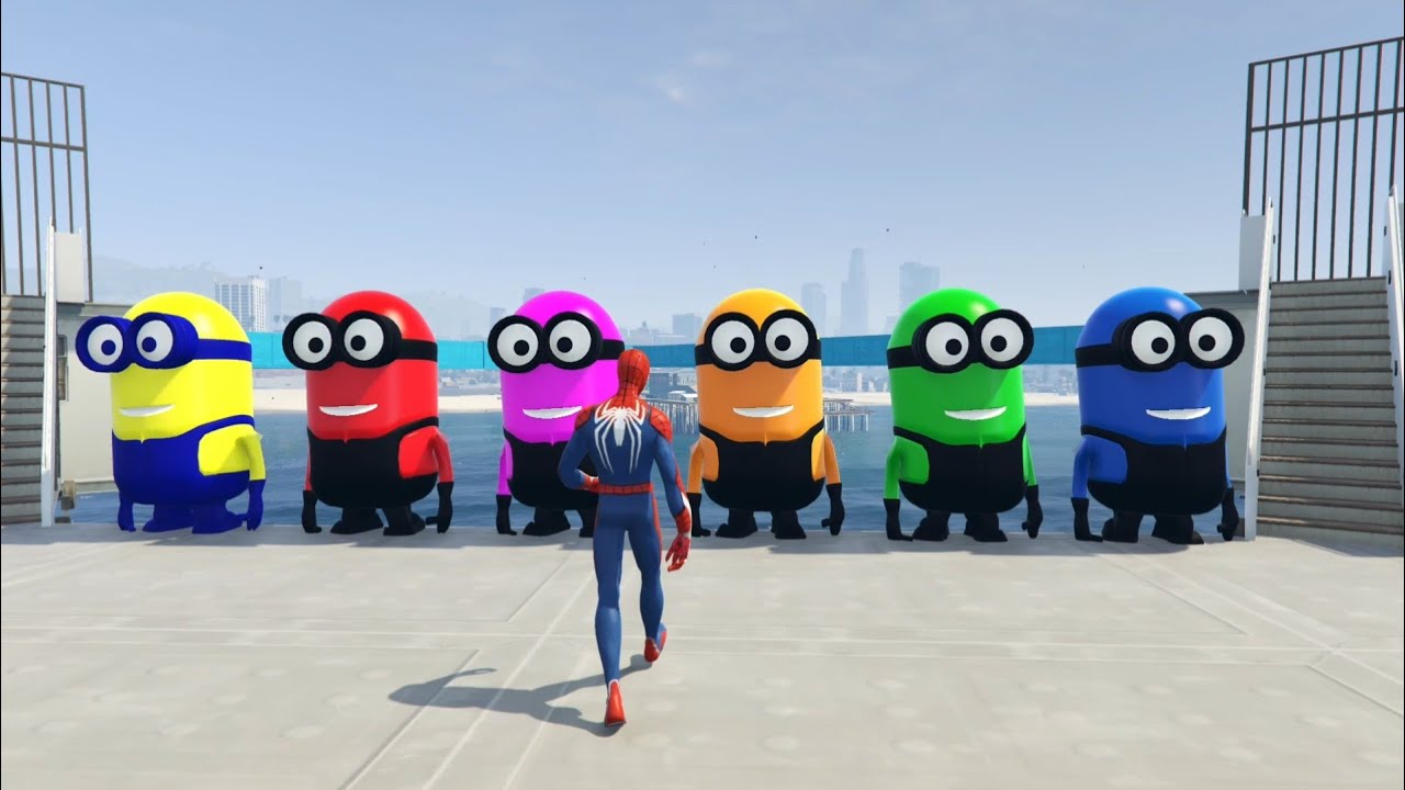 GTA 5 Epic Ragdolls RED SPIDERMAN VS RED MINION VS GREEN MINION (Euphoria Physics & Funny Fails)#6