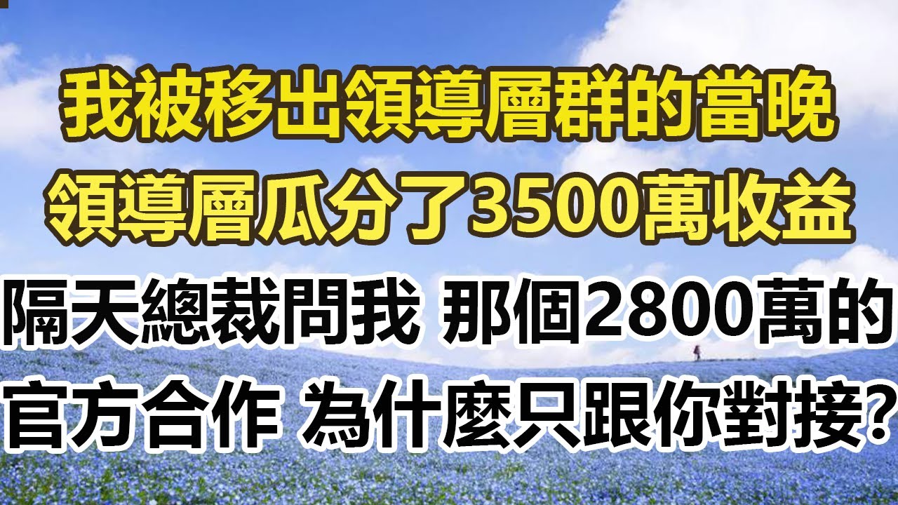 我被移出領導層群的當晚，領導層瓜分了3500萬收益，隔天總裁問我：“那個2800萬的官方合作，為什麼只跟你對接？”