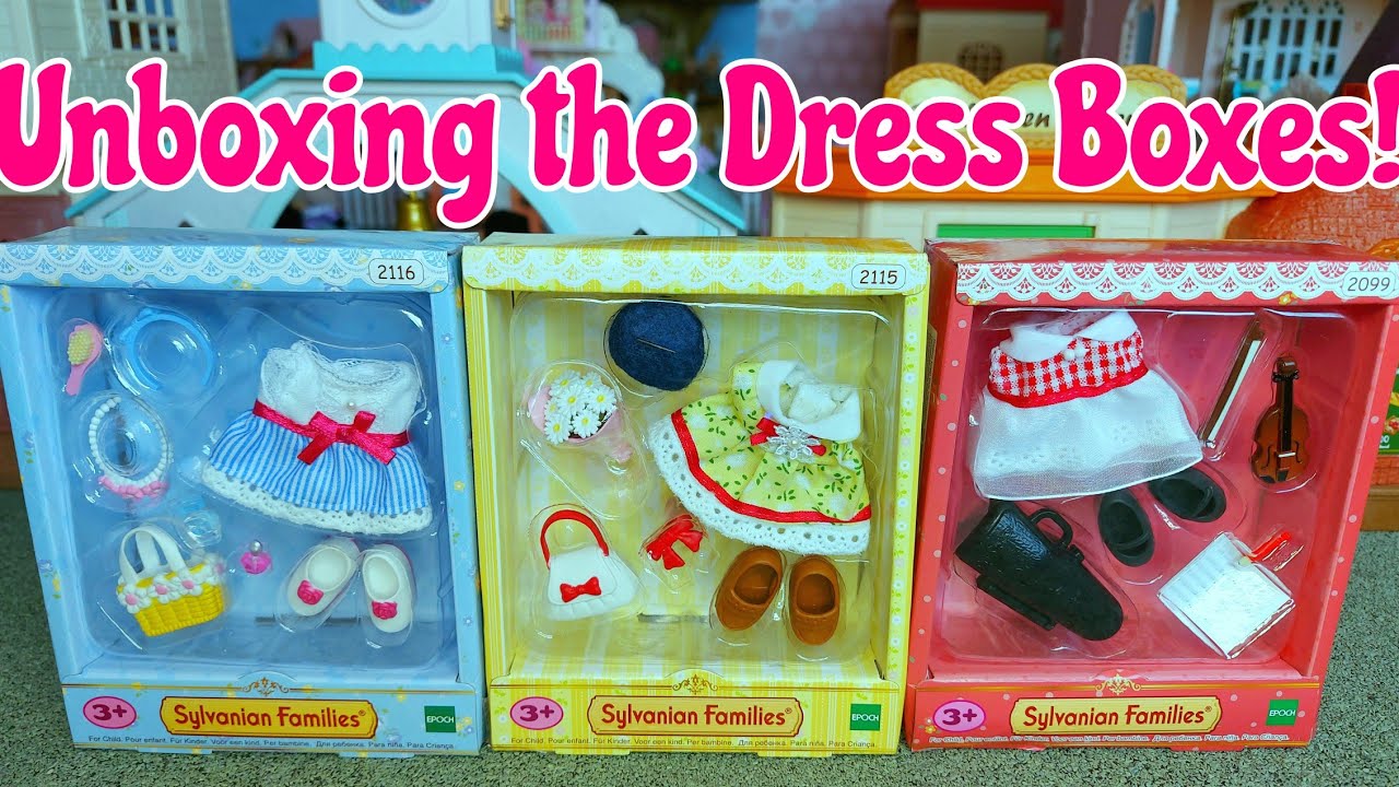 Unboxing Dress Boxes (Aqua, Yellow, Red) & Dressing Sylvanians