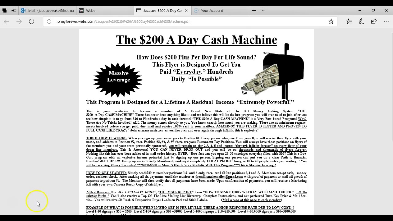 the 200 a day cash machine youtube cost to mail 50 thousand flyers