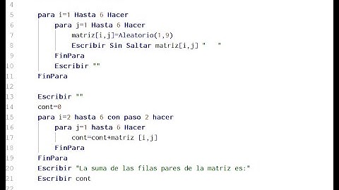 suma de filas pares de matrices en P-seint