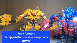 transformers 2007 Scrapper/bonecrusher vs optimus prime stop motion