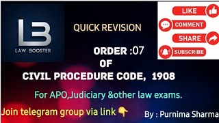 Order 7 of cpc #exam #legaleducation #law #aibe 