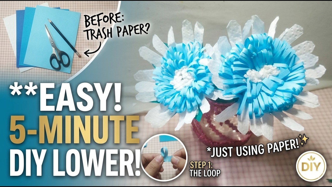Easy DIY Paper Flowers | Beautiful Blue & White Craft using Colored A4 Sheets! 🌸