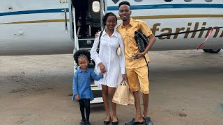 Stephen Kasolo and his family after wedding flying to unknown destination.