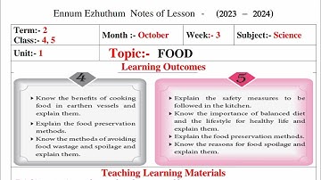 EE 4th and 5th standard lesson plan October 3rd week English medium
