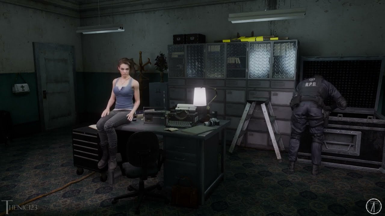 Jill Valentine and Leon S. Kennedy in the R.P.D. Remake Save Room