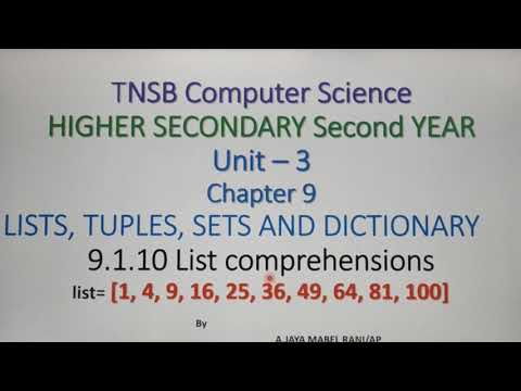 List Comprehension in Python, - Syntax,  Part 8, in Tamil, Chapter 9, Unit 3, A. Jaya Mabel Rani/AP
