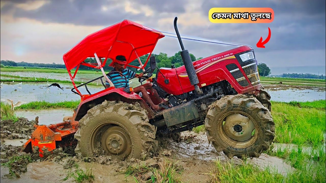 Mahindra yovo tech plus 585 Di 4wd Special edition Working in the Deep Mud #tractor #tractorvideo
