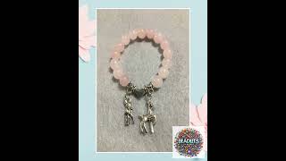 Rose Quartz Charm Bracelet with Bambi Faline Charms - Handmade Jewelry for Women Girls