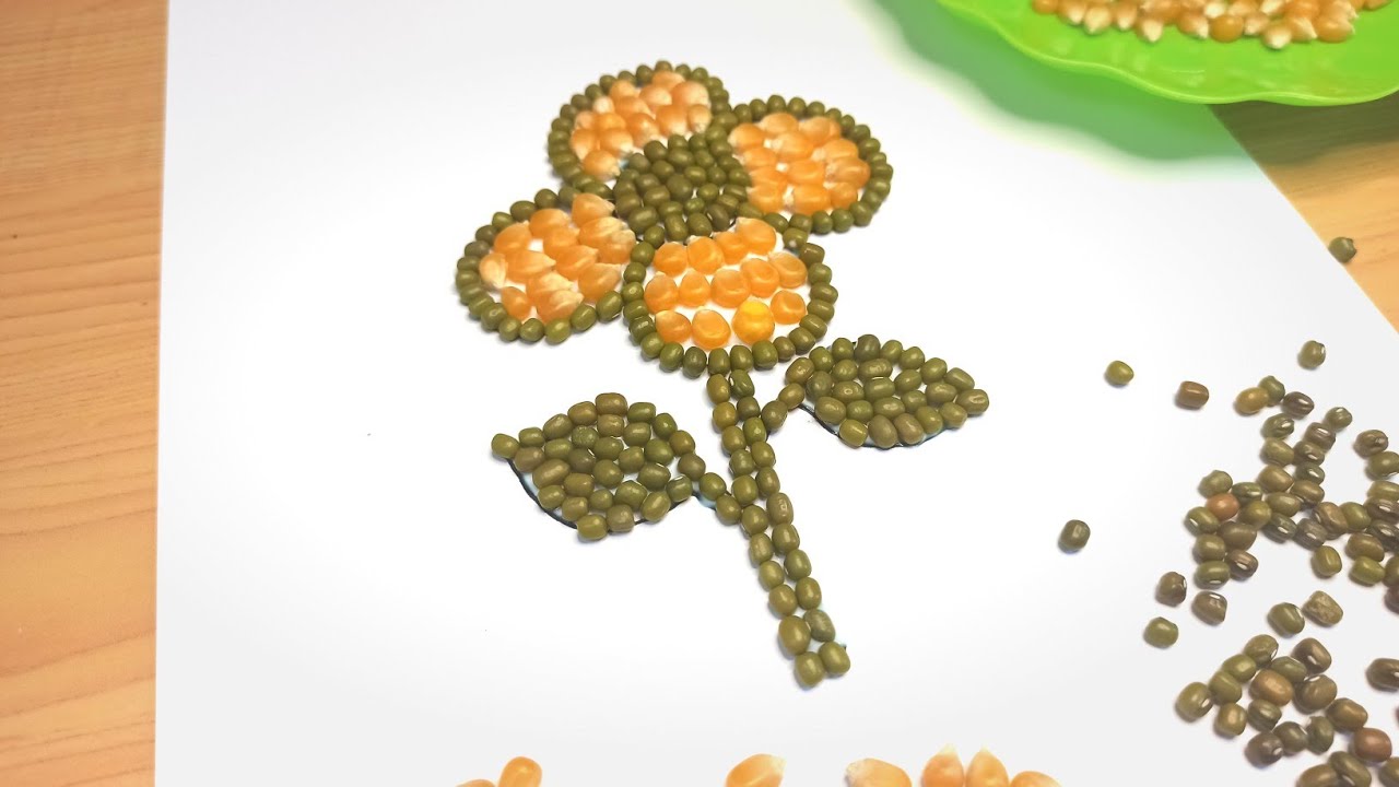 Cara membuat kolase bunga dari biji bijian yang mudah dan sederhana - Kolase dari bahan alam