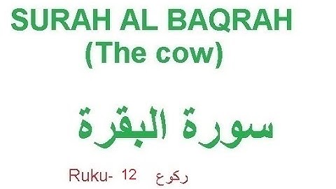 Surah Baqrah Urdu Translation   Ruku -12 -  سورة بقرة ركوع   12اردو ترجمة