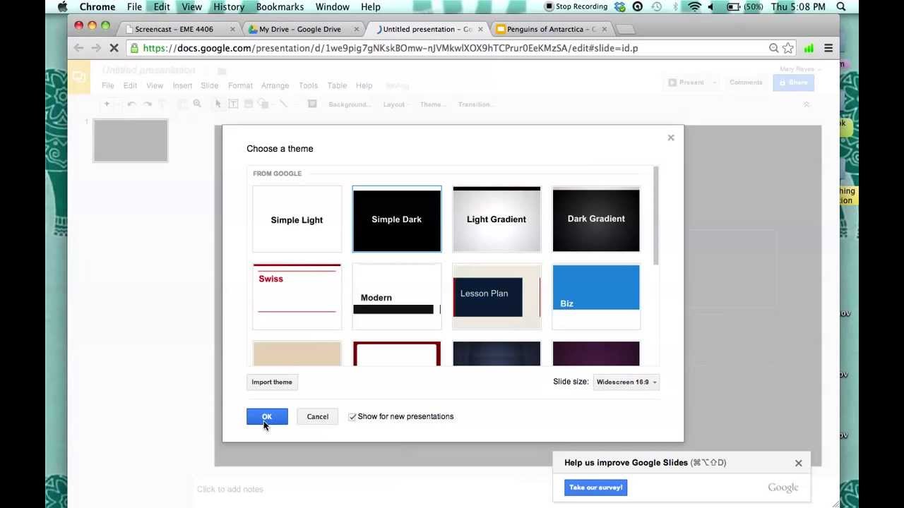 presentation mode in google docs