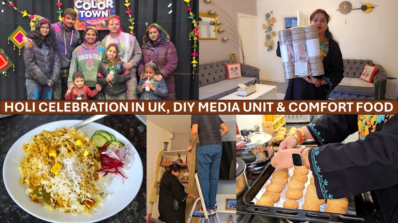 Holi Colours to Home Makeover! 🌈 DIY Panelling Media Wall + Mix Veg One Pot Meal | Holi in the UK