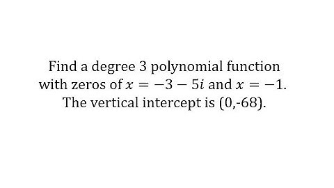 Determine a Degree 3 Polynomial Function Given the Zeros and Intercept (2 complex)