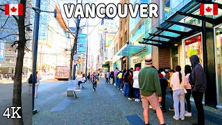 【4K】☀  Downtown Vancouver BC, Canada. April 2024. Amazing sunny day.  Relaxing Walk.