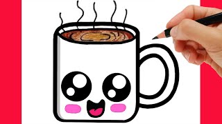 how to draw cup of coffee kawaii/ como desenhar um café kawaii/ como dibujar un café, dibujos kawaii