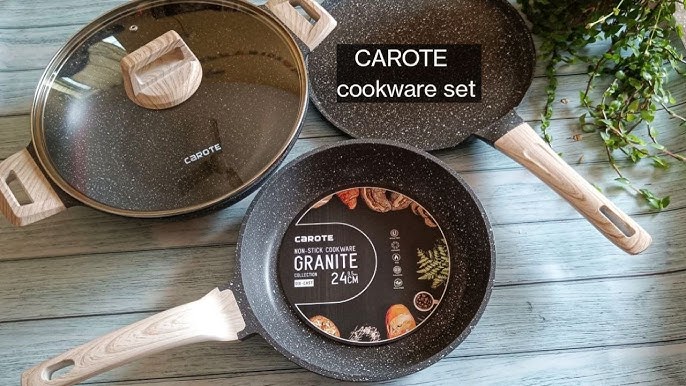 Carote Nonstick Cookware Sets, 5 Pcs Granite Non Stick Pots and Pans Set  with Removable Handle