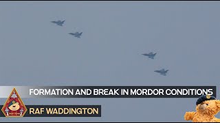 WONDERFUL LUFTWAFFE EF2000 EUROFIGHTERS FORMATION &amp; BREAK IN MORDOR-LIKE CONDITIONS • RAF WADDINGTON