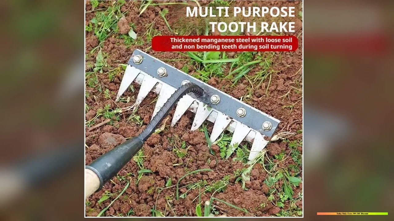 5678 Teeth Agricultural Rake Soil Loosening Weeding Tool Manganese Steel Garden Weeding Rake