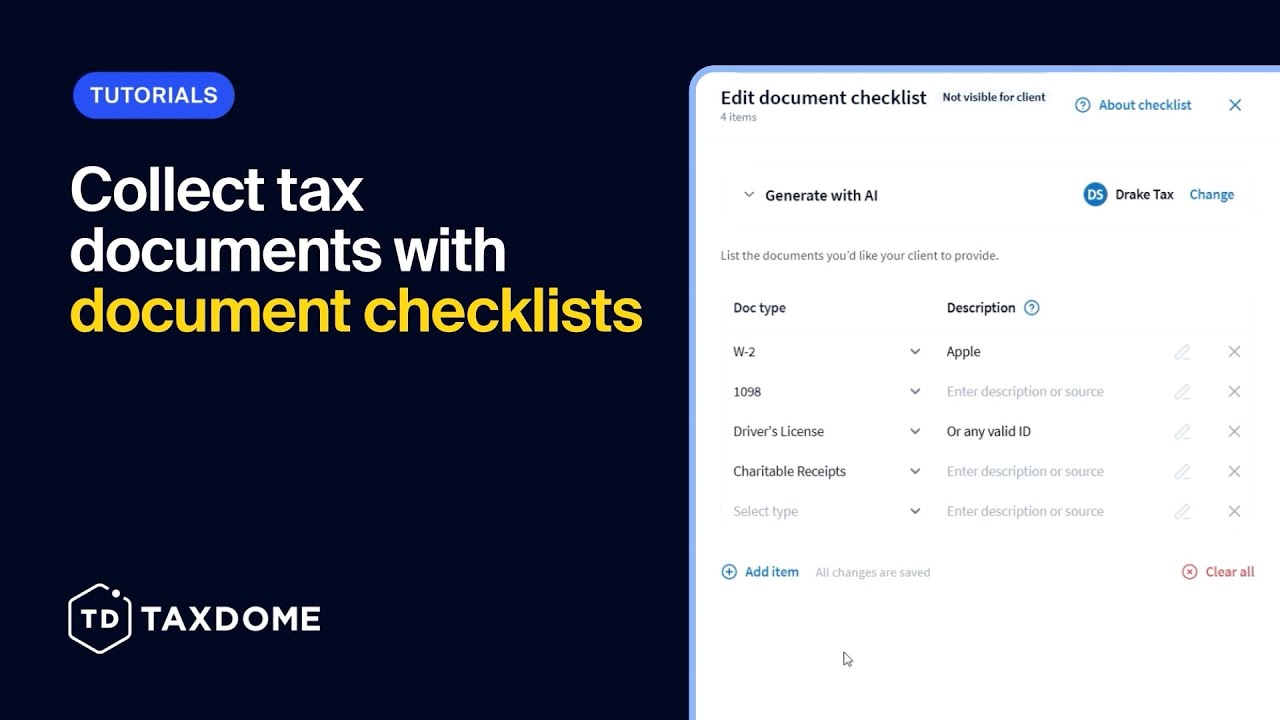 Collect Tax Documents with Document Checklists