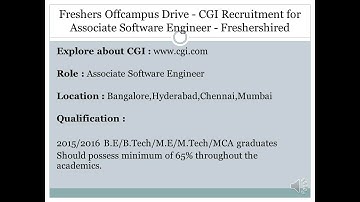 Freshers Offcampus Drive   CGI Recruitment for Associate Software Engineer   Freshershired