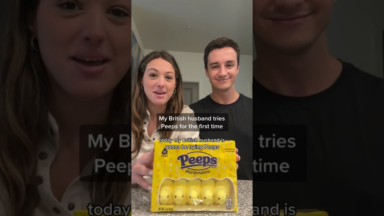 my British husband tries peeps for the first time 