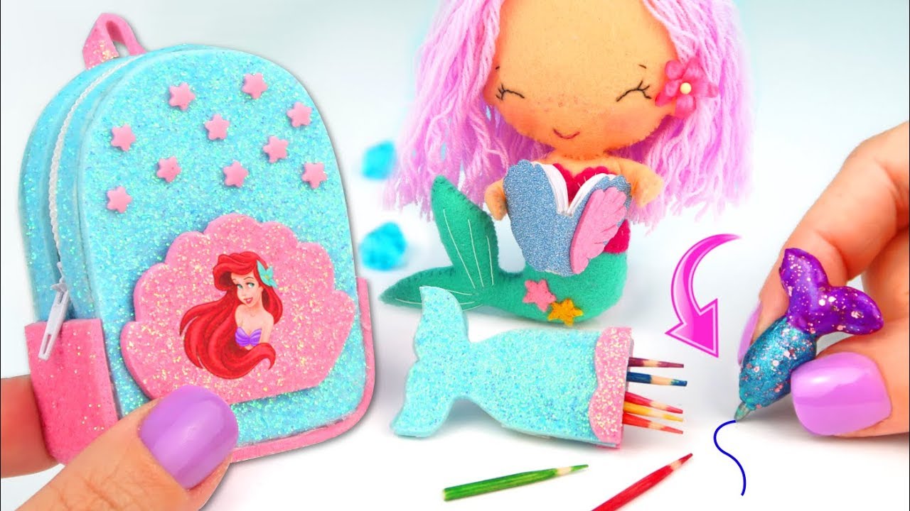 DIY Miniature Ariel The Little Mermaid School Supplies Backpack, Pen
