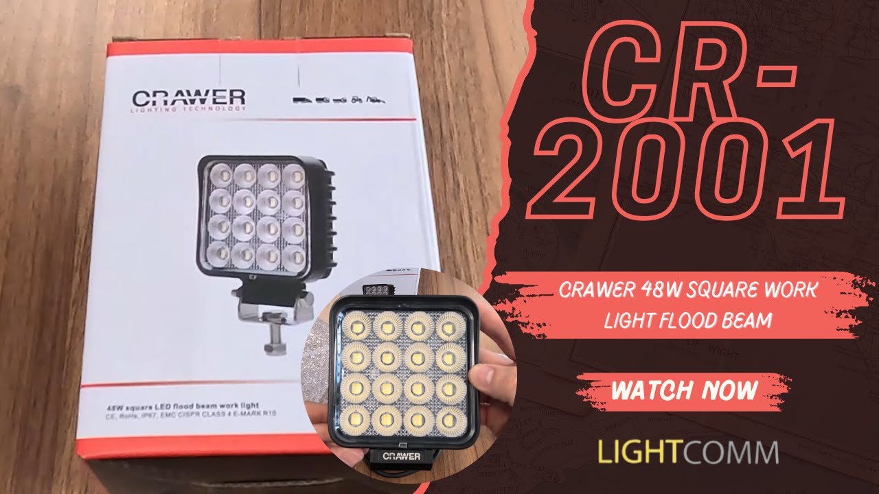 Crawer 48w Square Work Light Flood Beam - CR 2001 - Ideal for Tractors ...