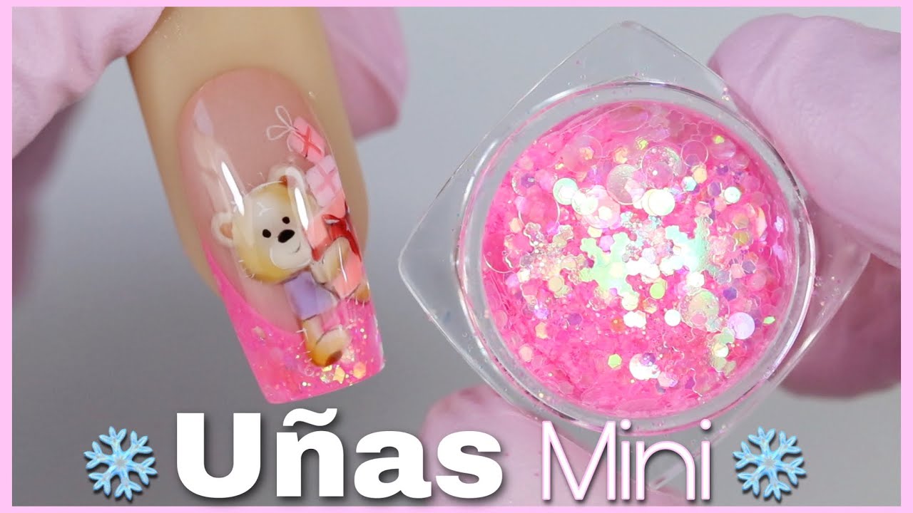 Uñas Mini con Osito Navideño 💅🏼✨ Nail Art